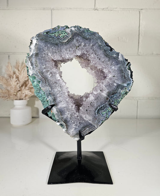 7.34 LB  Natural Druzy Amethyst Portal Quartz Crystal  on Stand (A50)