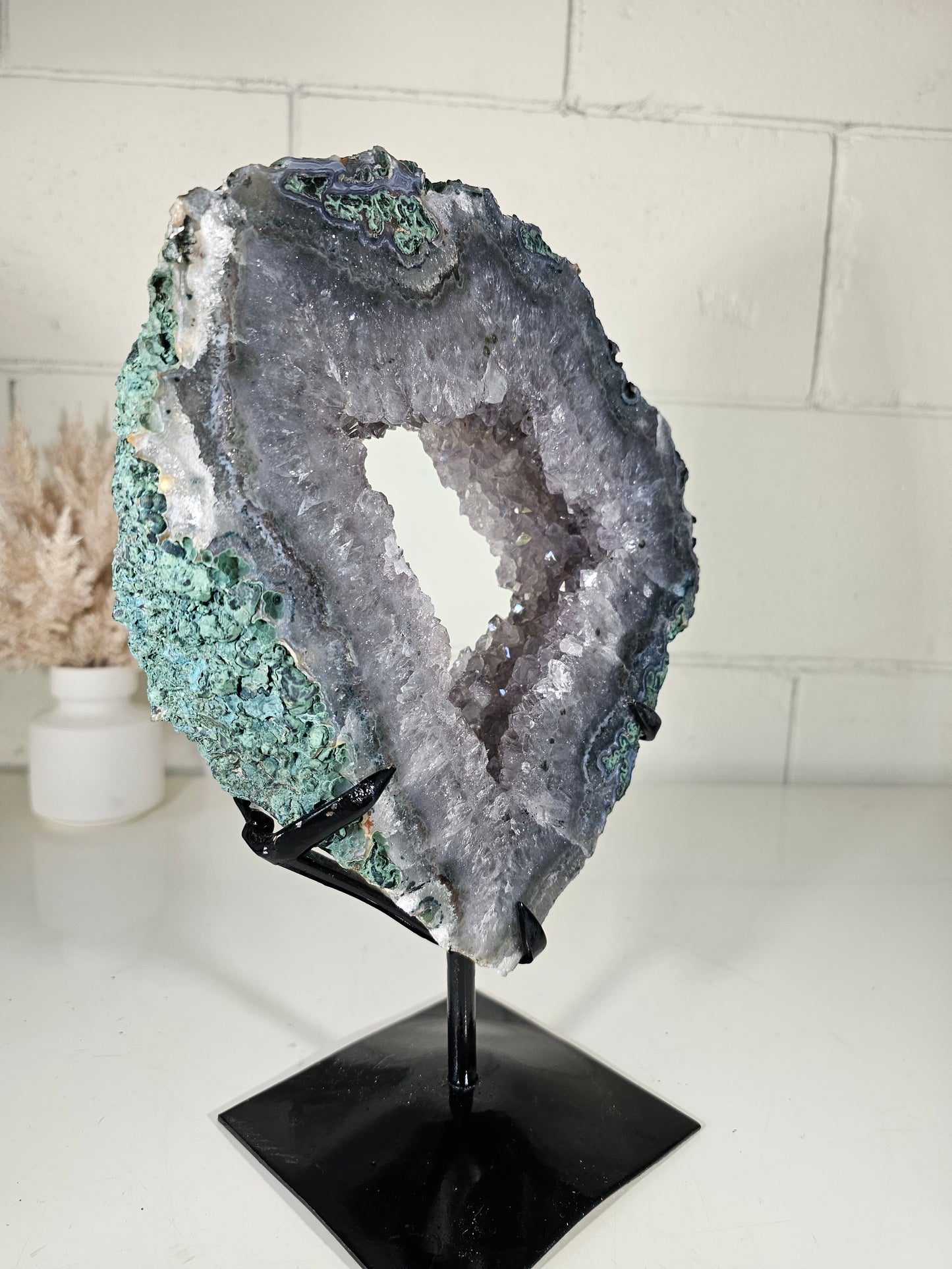 7.34 LB  Natural Druzy Amethyst Portal Quartz Crystal  on Stand (A50)