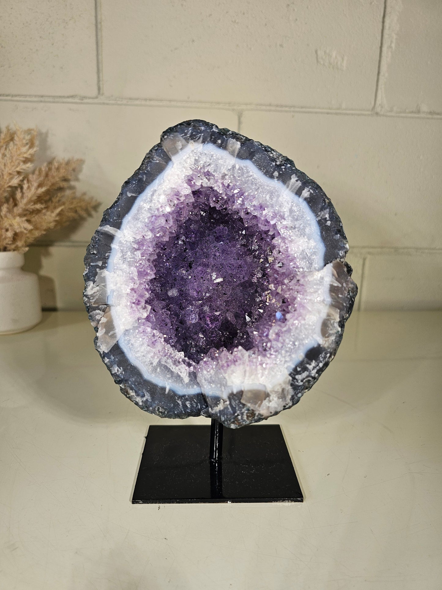 5.06 LB AAA Amethyst Round Quartz Crystal Druzy on Stand (A58)