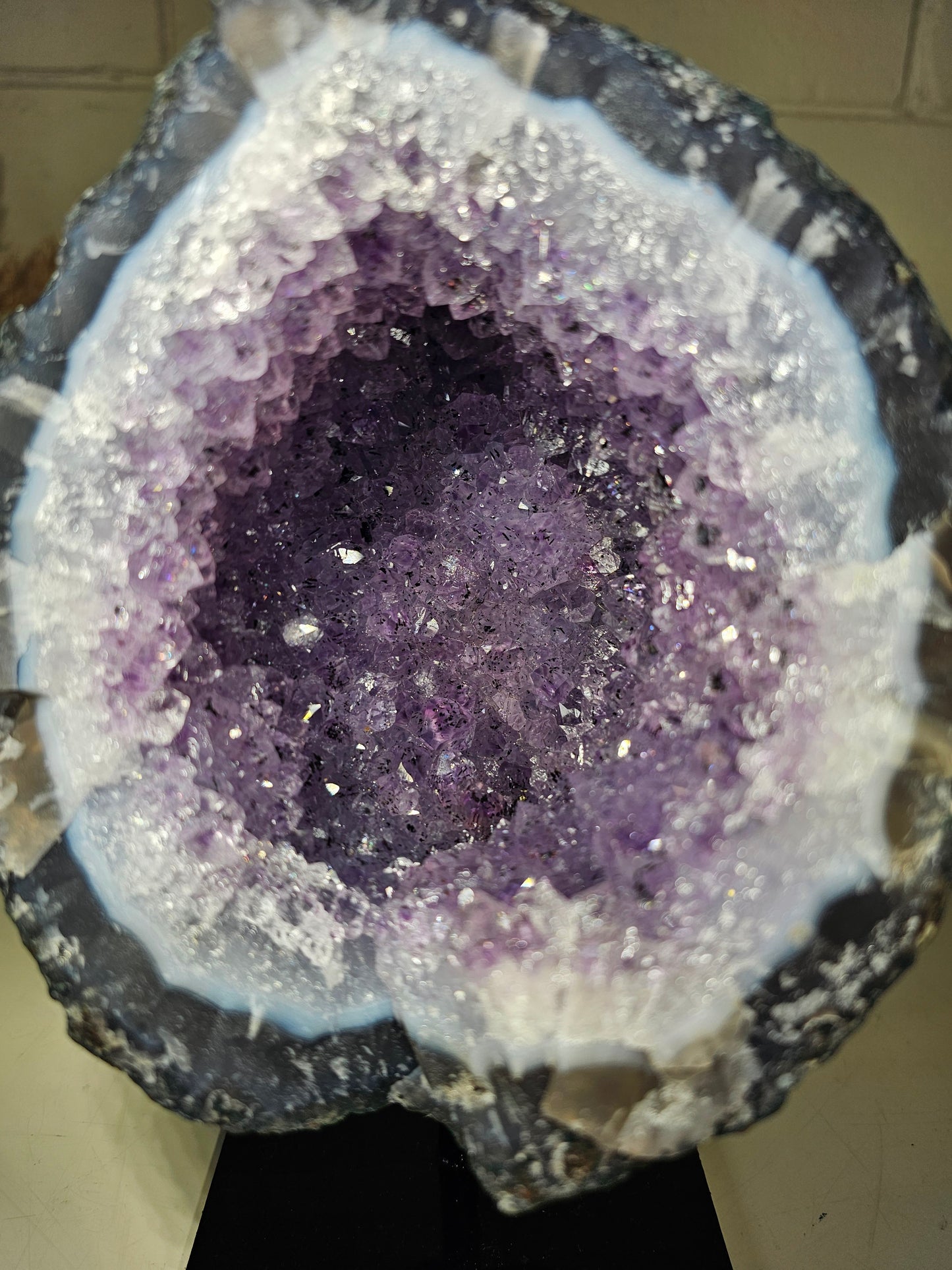 5.06 LB AAA Amethyst Round Quartz Crystal Druzy on Stand (A58)