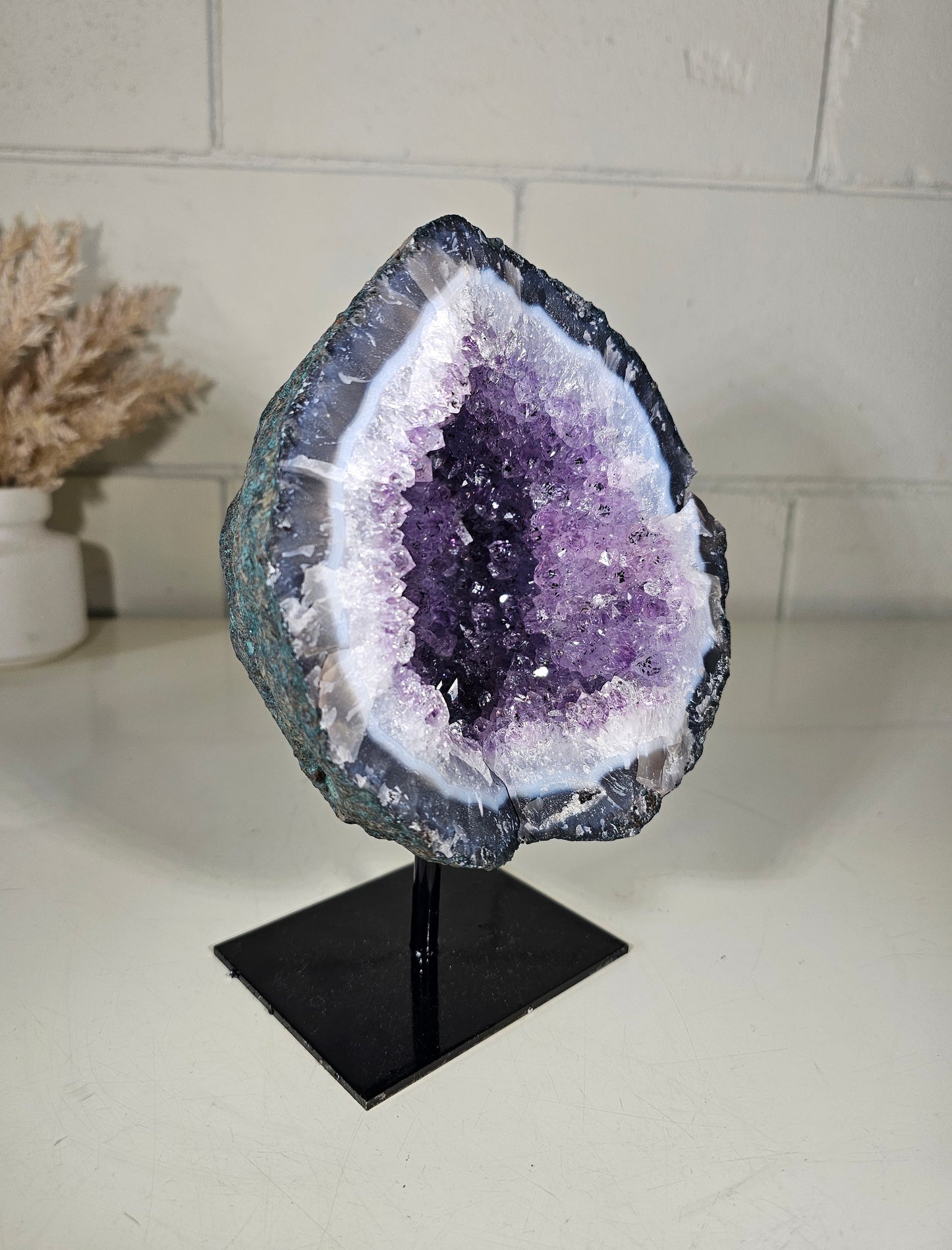 5.06 LB AAA Amethyst Round Quartz Crystal Druzy on Stand (A58)