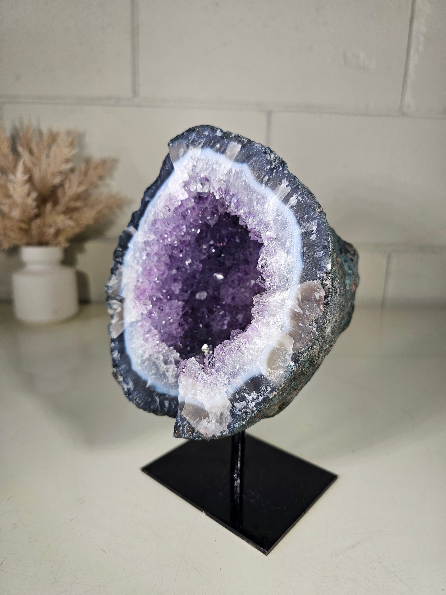 5.06 LB AAA Amethyst Round Quartz Crystal Druzy on Stand (A58)