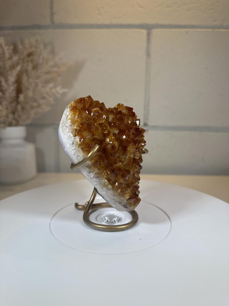 0.74 LB AAA Heart Citrine Quartz Crystal Druzy on Stand (A48)