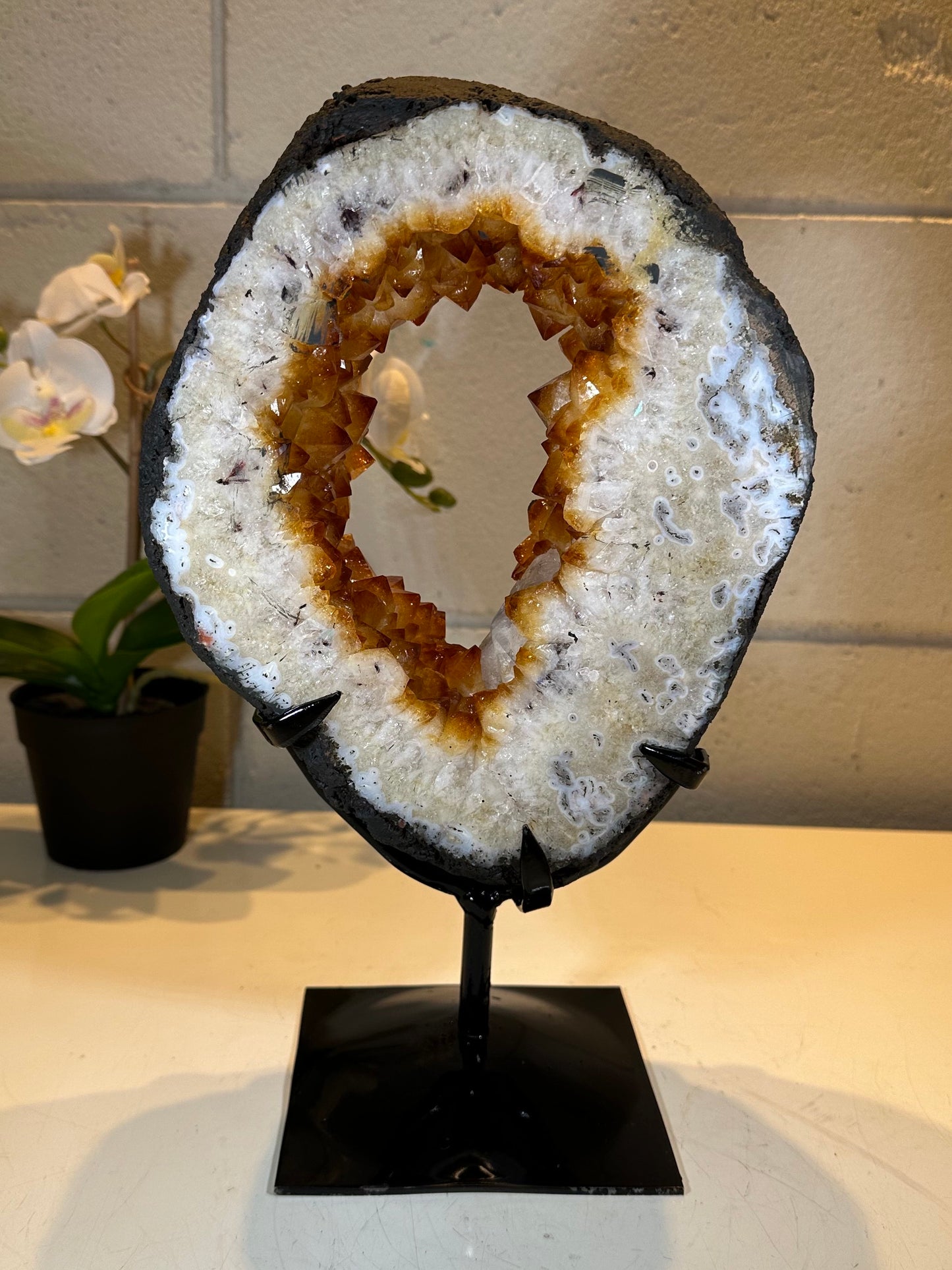 8.58 LB  AAA Citrine Portal Quartz Crystal Druzy on Stand (A47)