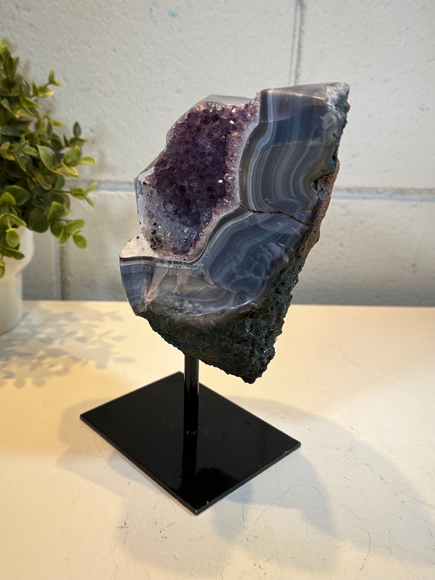 3.56 Lb Natural Polished Amethyst Quartz Crystal Druzy on Stand (A54)