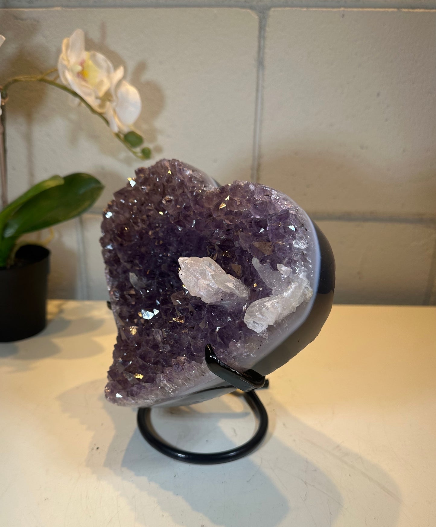 5.28 LB AAA Heart Amethyst/Quartz Quartz Crystal Druzy Dark Purple on Stand (A17)