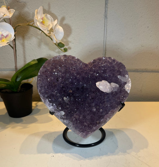 5.28 LB AAA Heart Amethyst/Quartz Quartz Crystal Druzy Dark Purple on Stand (A17)