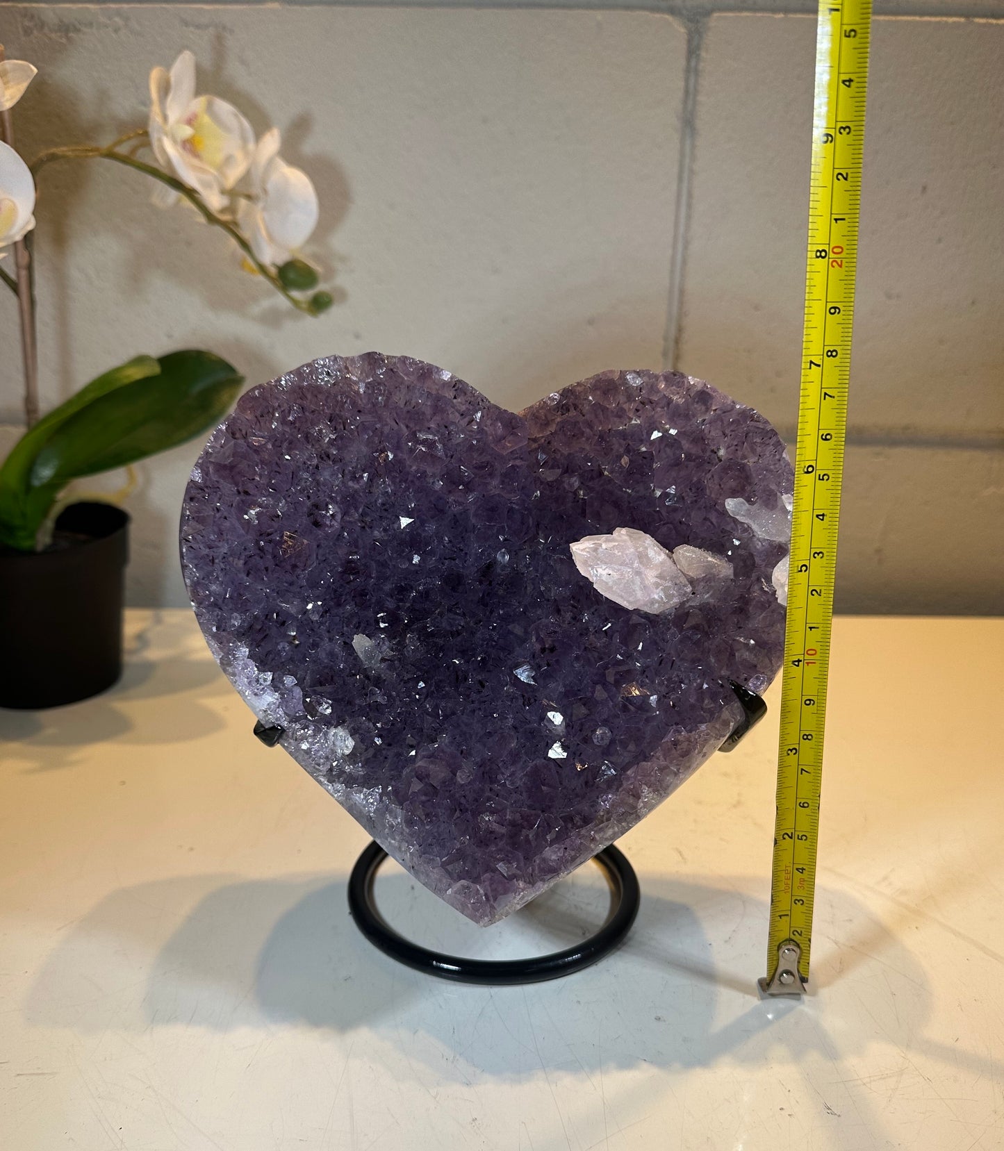 5.28 LB AAA Heart Amethyst/Quartz Quartz Crystal Druzy Dark Purple on Stand (A17)