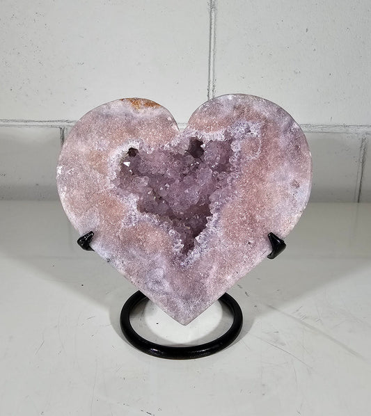 2.64 AAA Pink Heart Amethyst Quartz Crystal Druzy on Stand (A31)