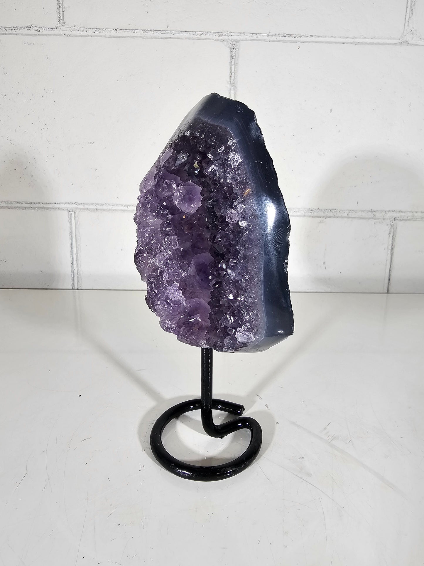 1.90 LB Natural Amethyst Quartz Crystal Druzy Dark Purple Large on Stand (A34)