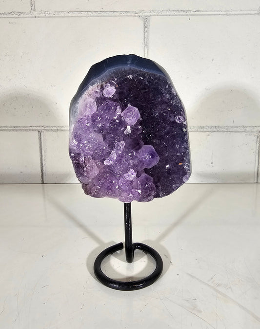 1.90 LB Natural Amethyst Quartz Crystal Druzy Dark Purple Large on Stand (A34)