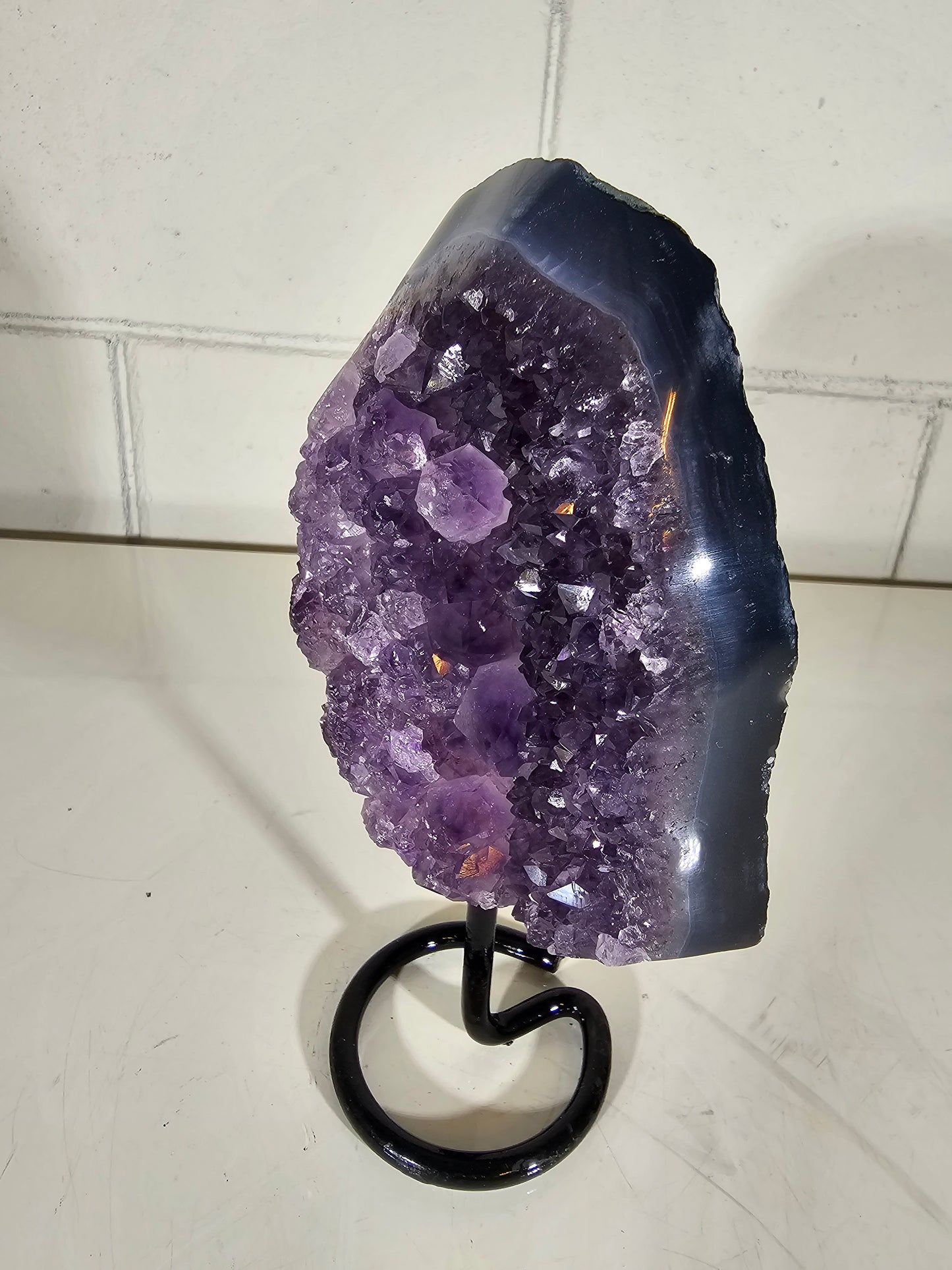 1.90 LB Natural Amethyst Quartz Crystal Druzy Dark Purple Large on Stand (A34)