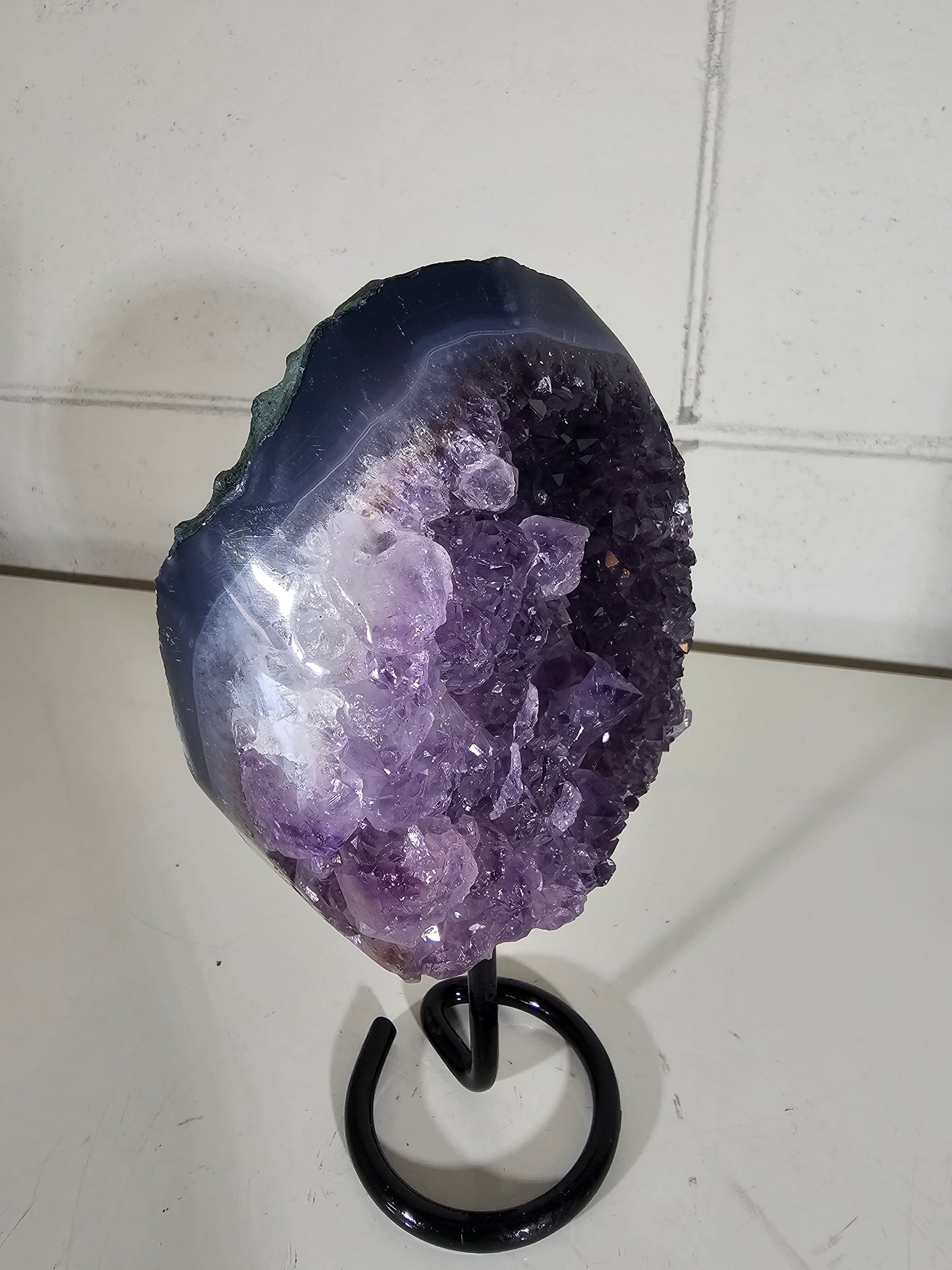 1.90 LB Natural Amethyst Quartz Crystal Druzy Dark Purple Large on Stand (A34)