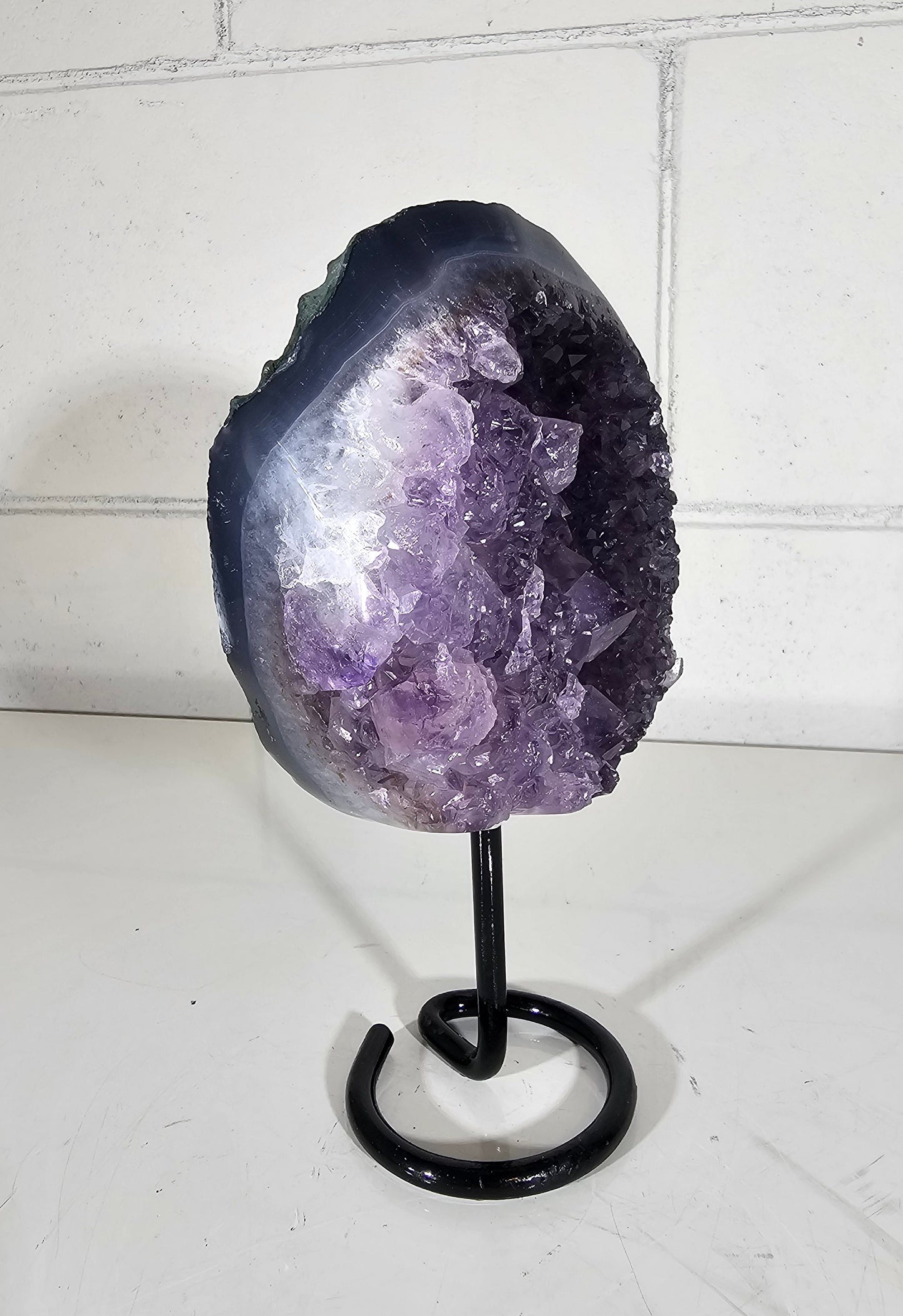 1.90 LB Natural Amethyst Quartz Crystal Druzy Dark Purple Large on Stand (A34)