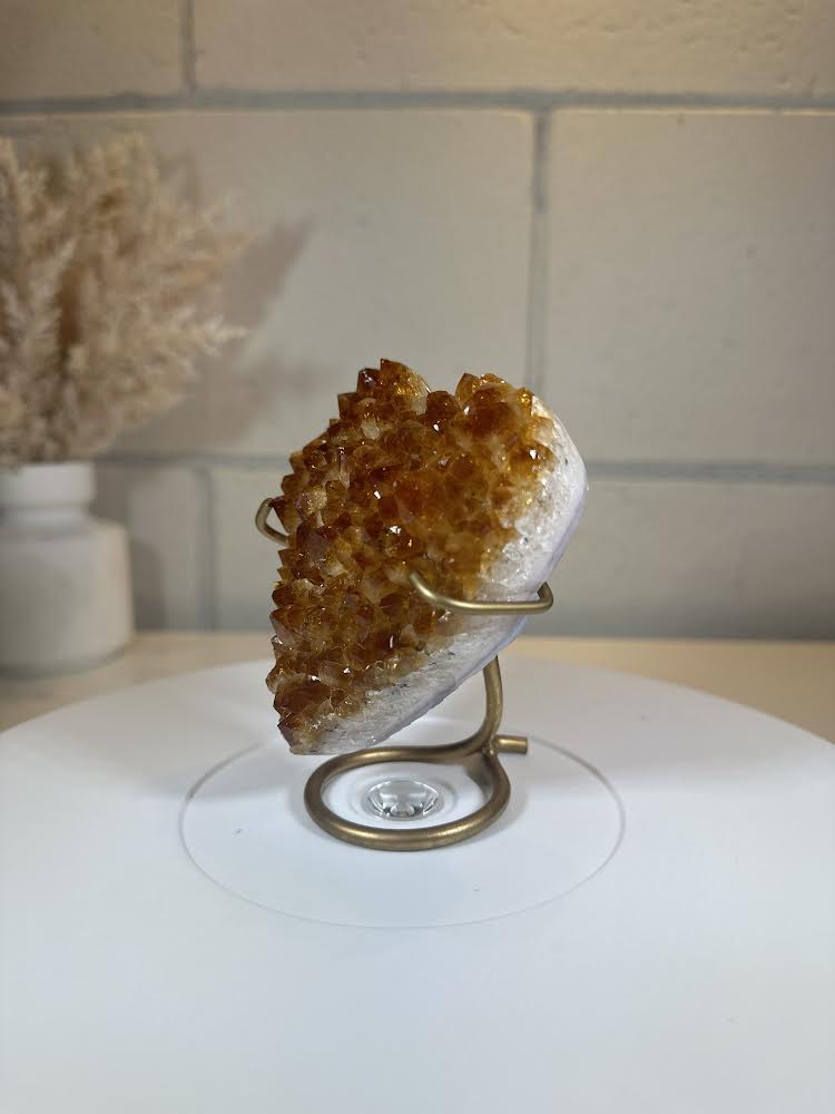 0.74 LB AAA Heart Citrine Quartz Crystal Druzy on Stand (A48)