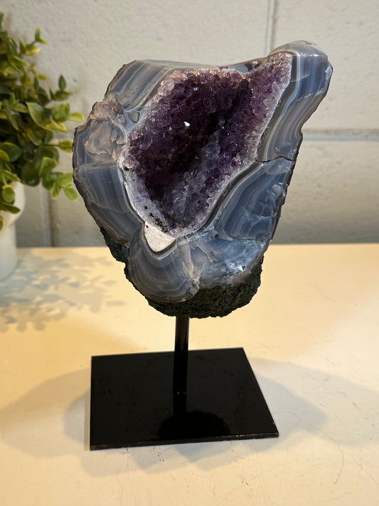 3.56 Lb Natural Polished Amethyst Quartz Crystal Druzy on Stand (A54)