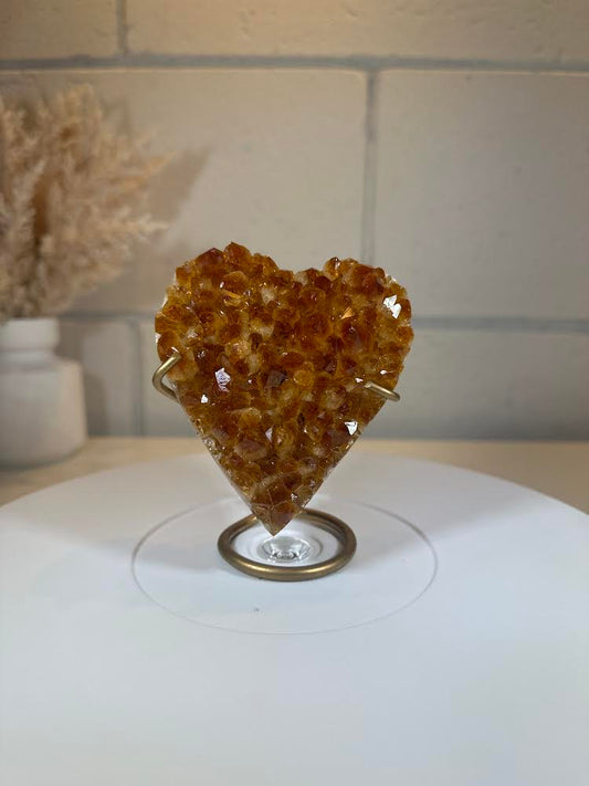 0.74 LB AAA Heart Citrine Quartz Crystal Druzy on Stand (A48)