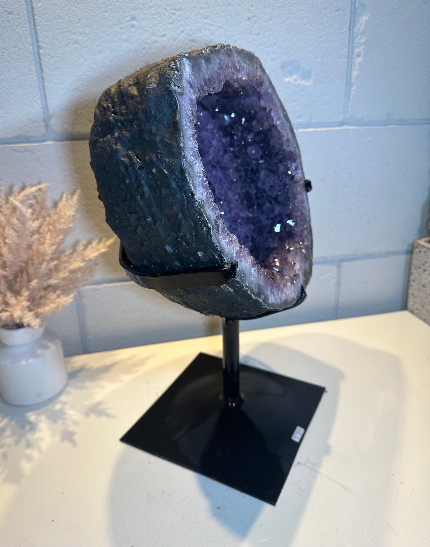 21.95 LB AAA Amethyst Wheel Quartz Crystal Druzy Dark Purple on Stand (A42)