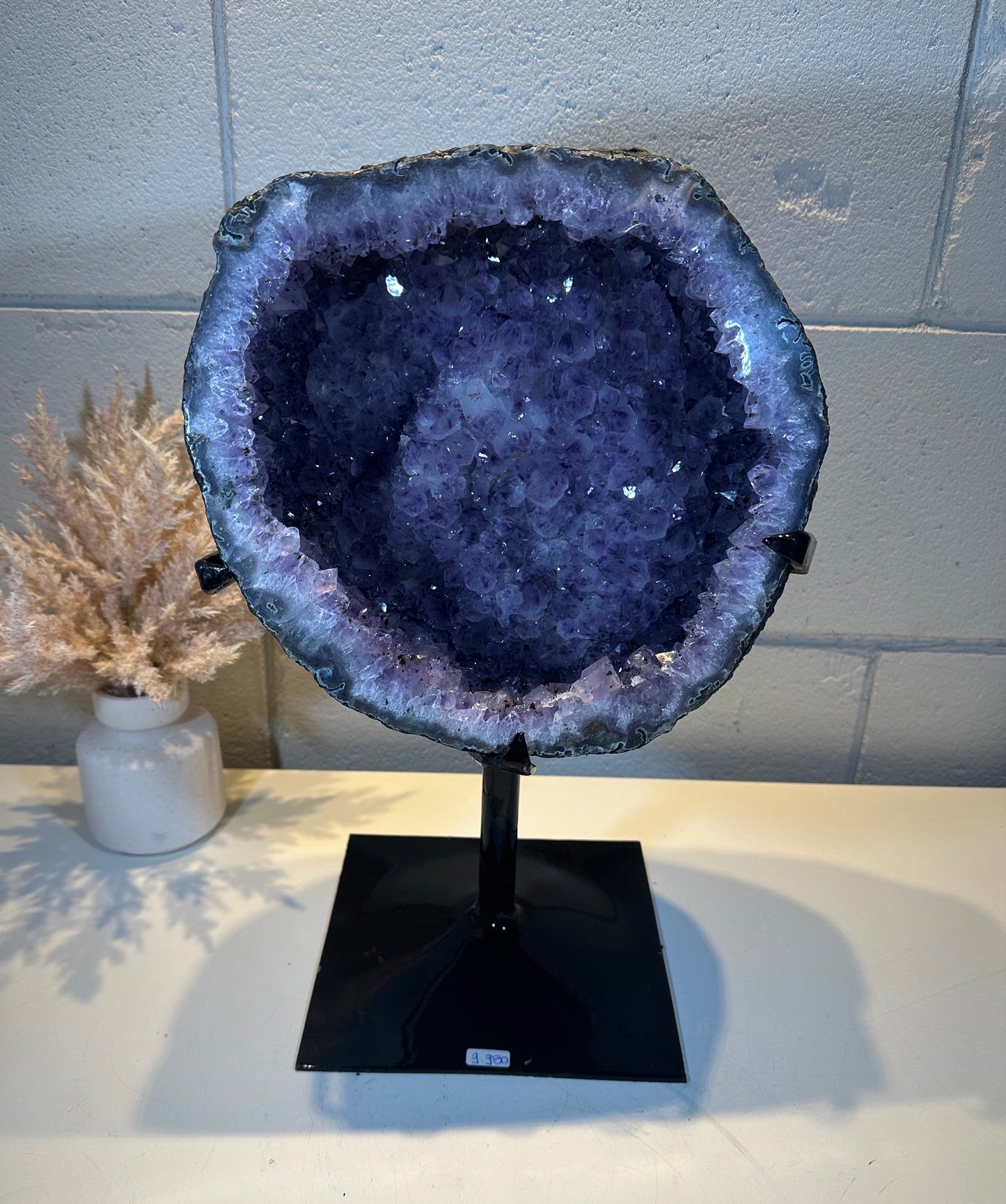 21.95 LB AAA Amethyst Wheel Quartz Crystal Druzy Dark Purple on Stand (A42)