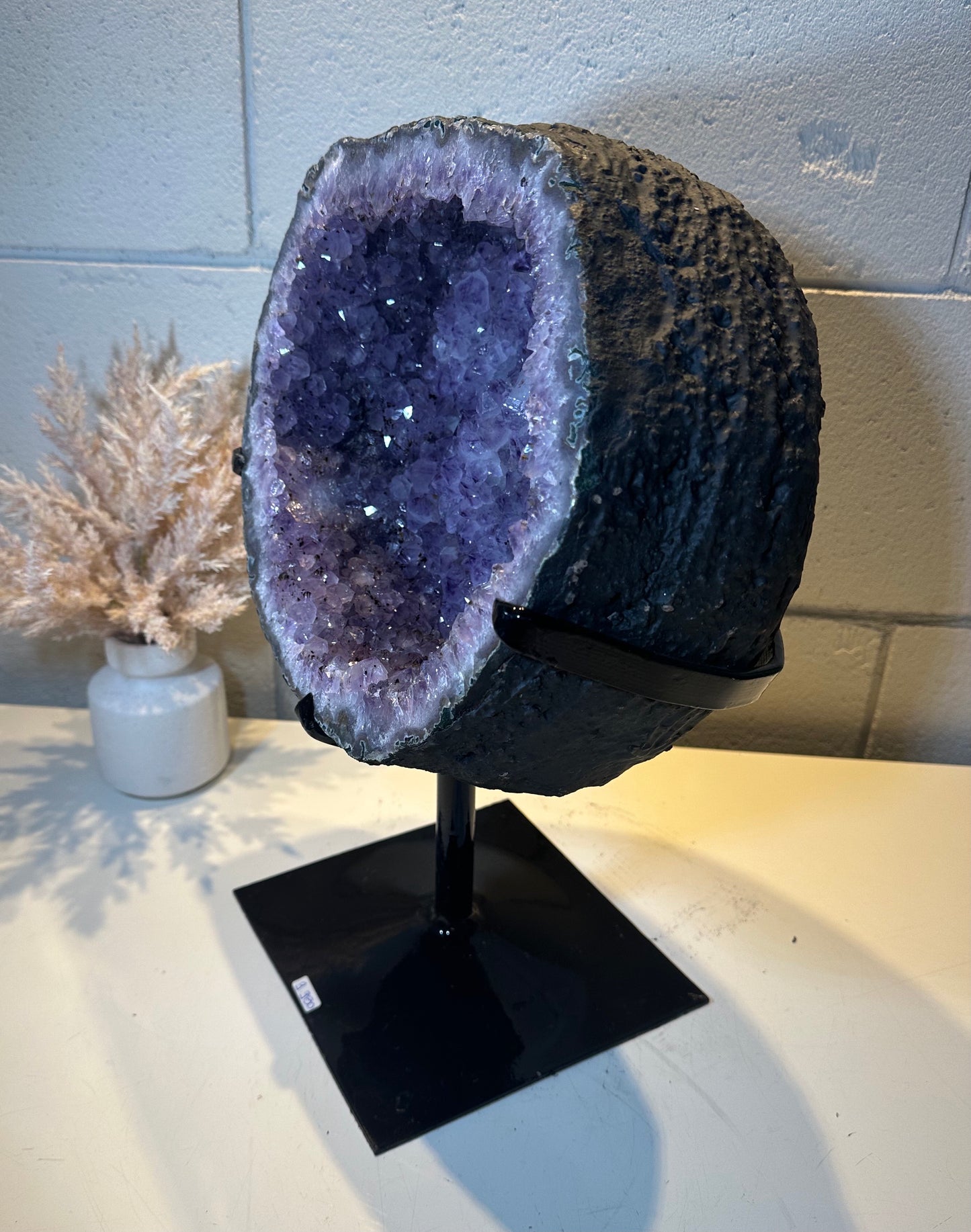 21.95 LB AAA Amethyst Wheel Quartz Crystal Druzy Dark Purple on Stand (A42)