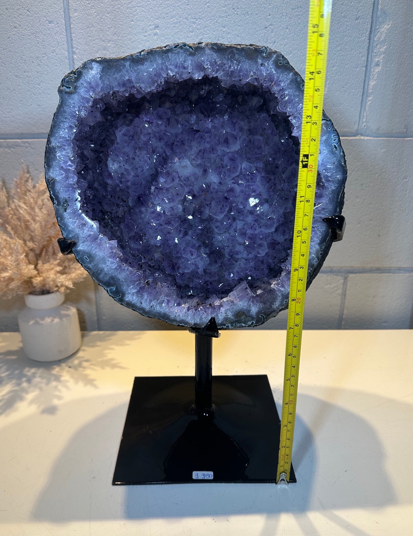 21.95 LB AAA Amethyst Wheel Quartz Crystal Druzy Dark Purple on Stand (A42)