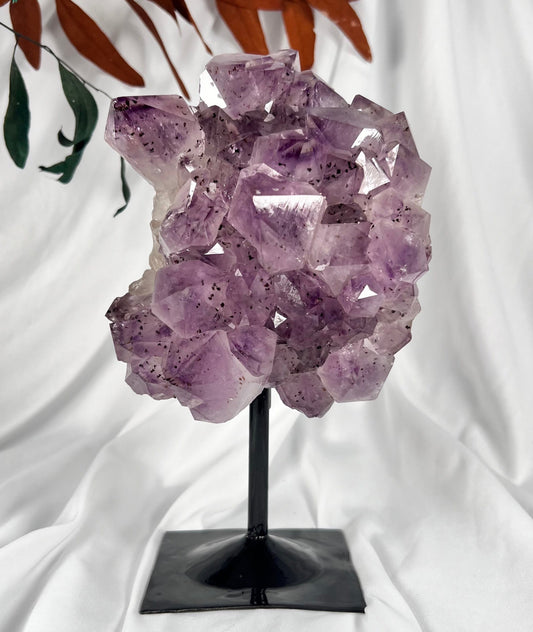 3.17 LB Natural Amethyst Quartz Crystal Druzy on Stand (0012)