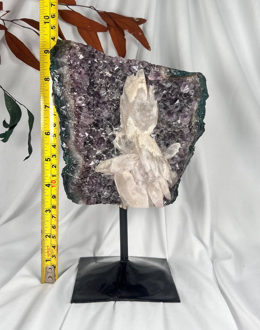 3.34 LB AAA Natural Amethyst with Calcite on Stand (0019)