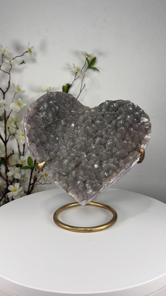 Natural Green Amethyst Heart on Stand - A00021