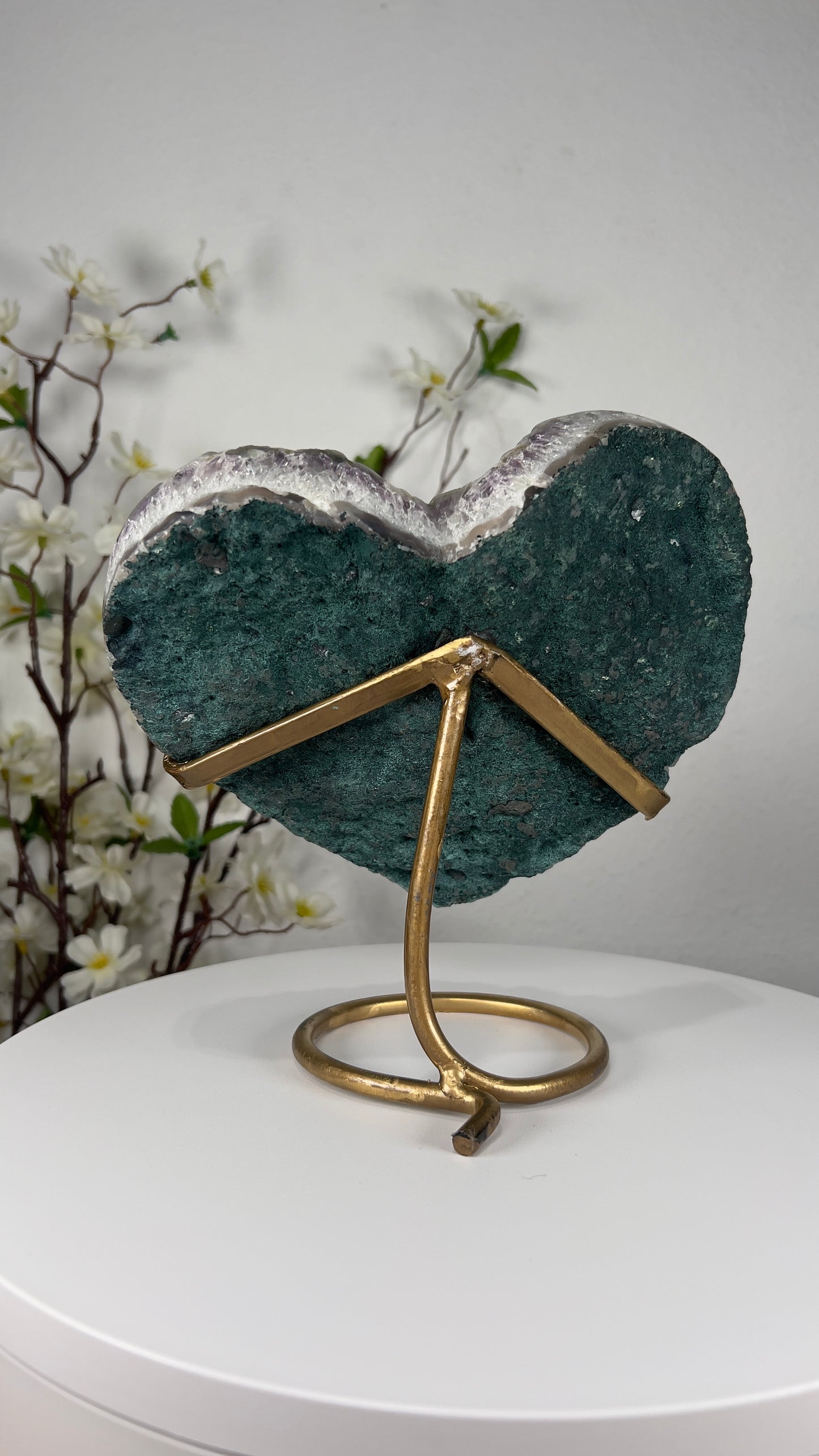 Natural Green Amethyst Heart on Stand - A00021