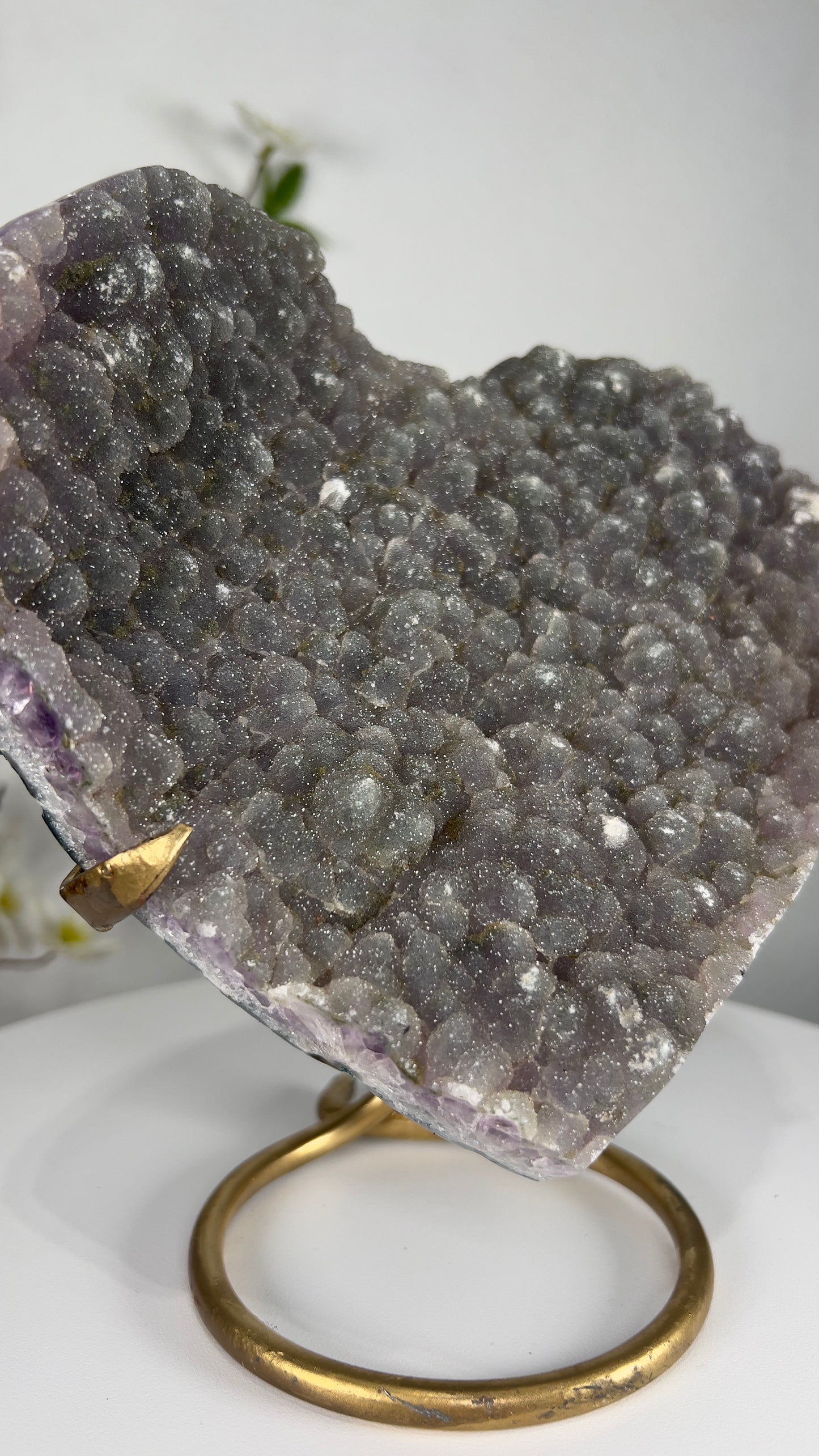 Natural Green Amethyst Heart on Stand - A00021